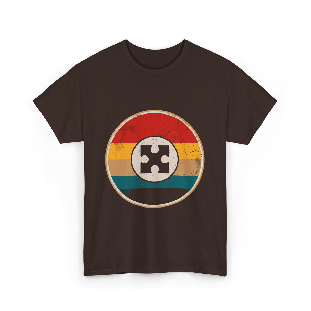 Autism Awareness Retro Puzzle Design T-Shirt - Dark Chocolate