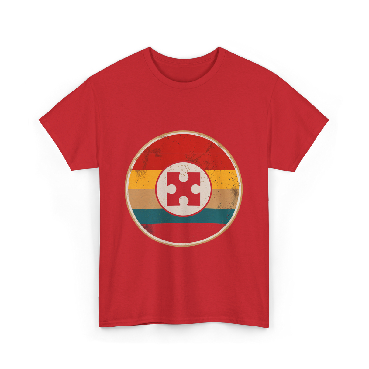 Autism Awareness Retro Puzzle Design T-Shirt - Red