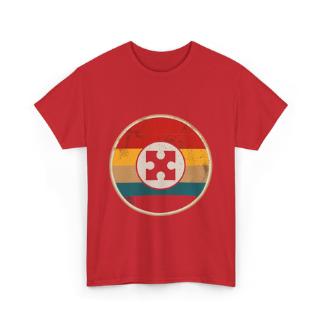 Autism Awareness Retro Puzzle Design T-Shirt - Red