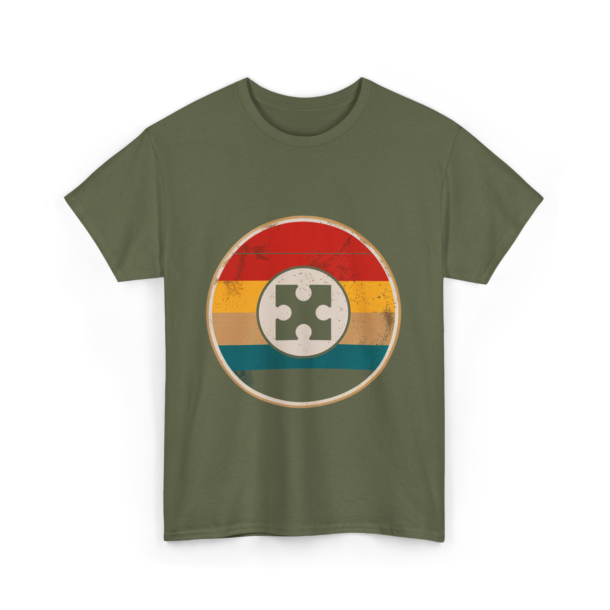 Autism Awareness Retro Puzzle Design T-Shirt - Military Green