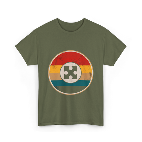 Autism Awareness Retro Puzzle Design T-Shirt - Military Green