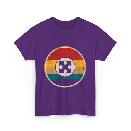 Autism Awareness Retro Puzzle Design T-Shirt - Purple