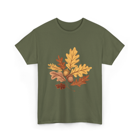 Autumn Leaves Acorns Fall T-Shirt - Military Green