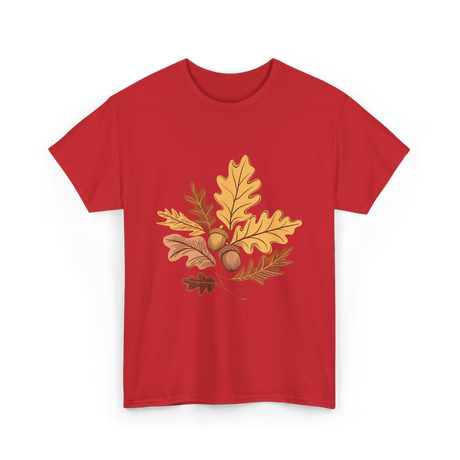 Autumn Leaves Acorns Fall T-Shirt - Red