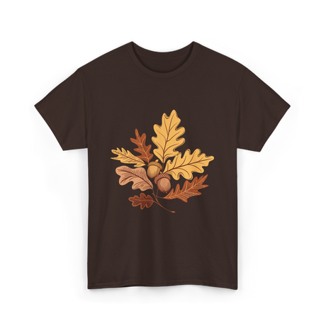 Autumn Leaves Acorns Fall T-Shirt - Dark Chocolate