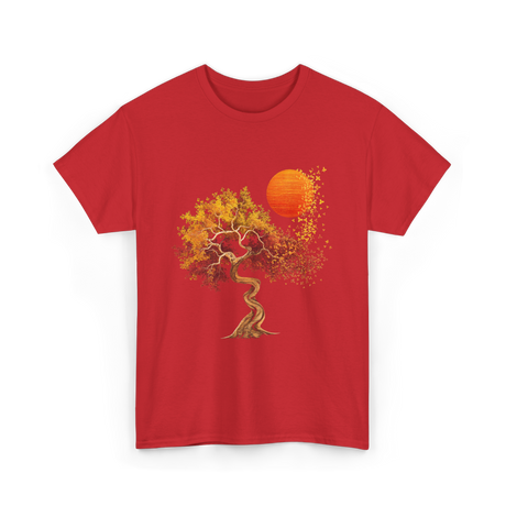 Autumn Tree Sun Nature Landscape T-Shirt - Red