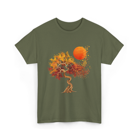 Autumn Tree Sun Nature Landscape T-Shirt - Military Green