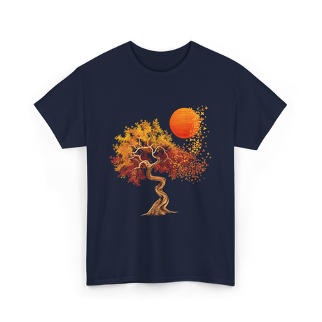 Autumn Tree Sun Nature Landscape T-Shirt - Navy