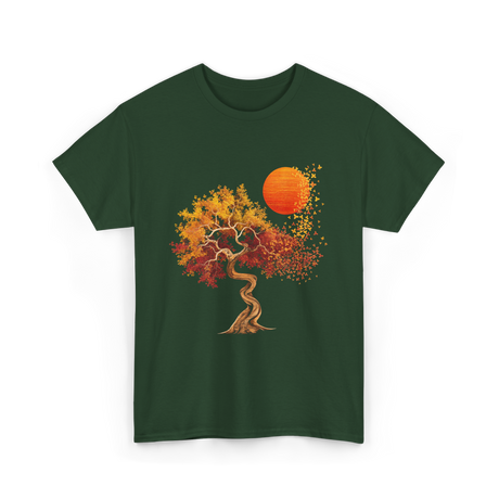 Autumn Tree Sun Nature Landscape T-Shirt - Forest Green