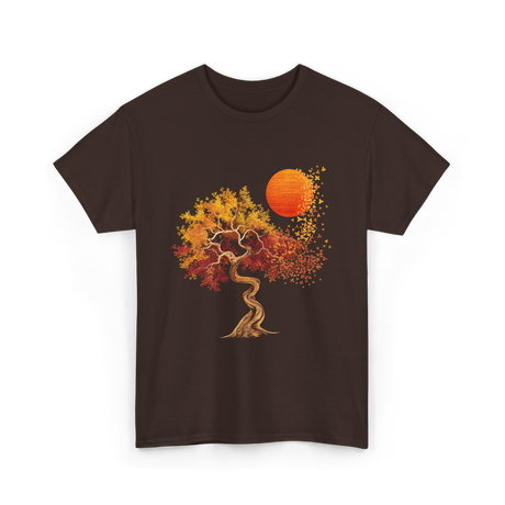 Autumn Tree Sun Nature Landscape T-Shirt - Dark Chocolate