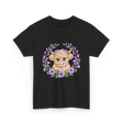 Baby Highland Cow Flowers T-Shirt - Black