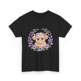 Baby Highland Cow Flowers T-Shirt - Black