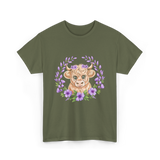 Baby Highland Cow Flowers T-Shirt - Military Green