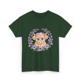 Baby Highland Cow Flowers T-Shirt - Forest Green