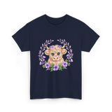 Baby Highland Cow Flowers T-Shirt - Navy