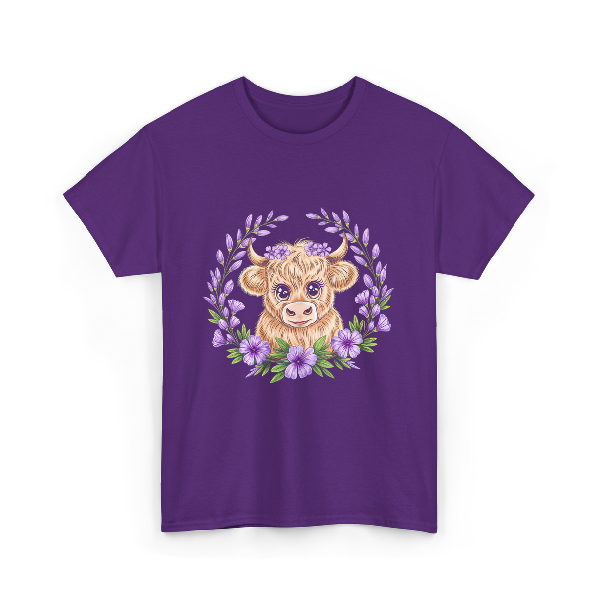 Baby Highland Cow Flowers T-Shirt - Purple