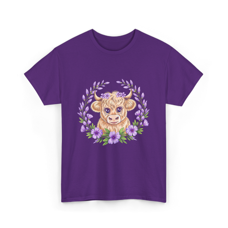 Baby Highland Cow Flowers T-Shirt - Purple