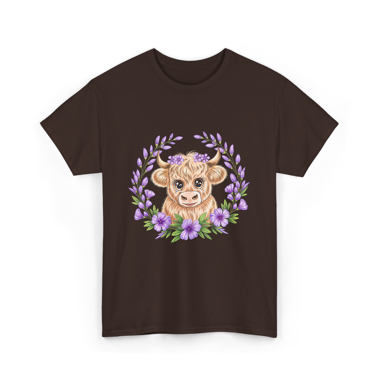 Baby Highland Cow Flowers T-Shirt - Dark Chocolate