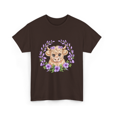 Baby Highland Cow Flowers T-Shirt - Dark Chocolate