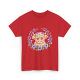 Baby Highland Cow Flowers T-Shirt - Red