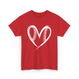 Baseball Heart Sports Fan T-Shirt - Red