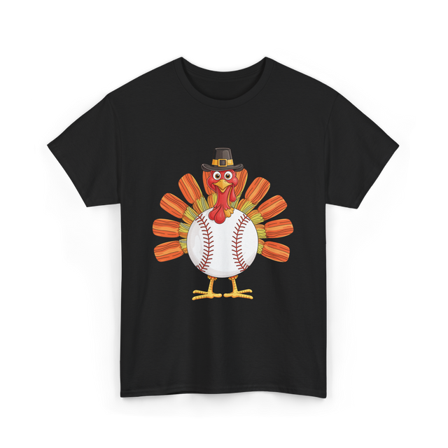 Baseball Turkey Thanksgiving Turkey T-Shirt - Black