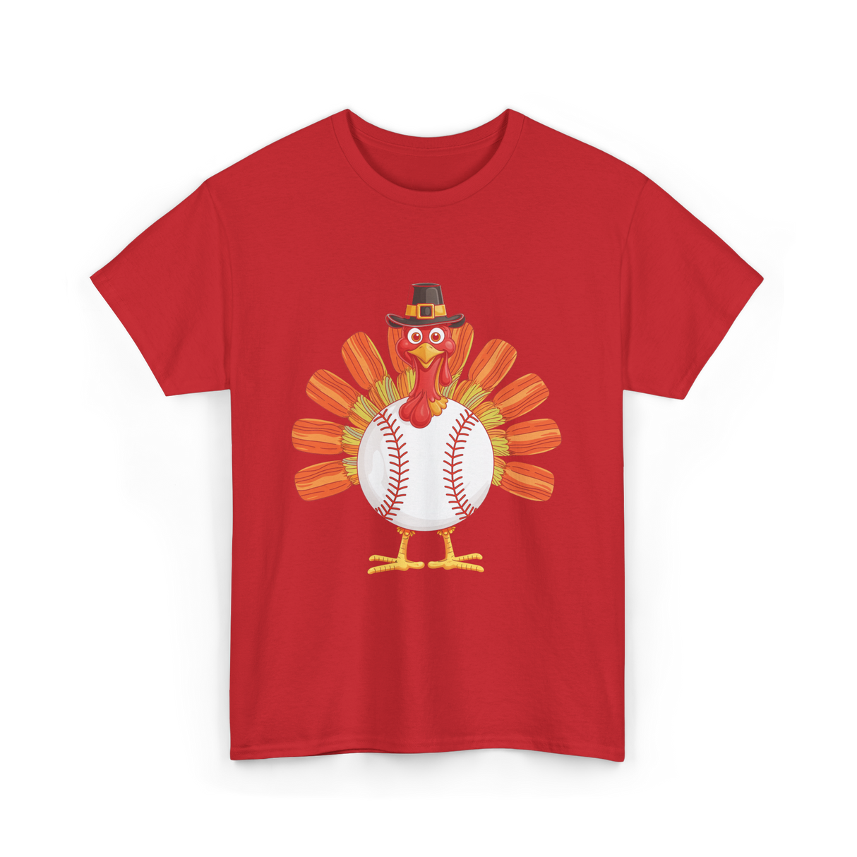 Baseball Turkey Thanksgiving Turkey T-Shirt - Red