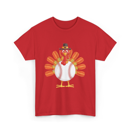 Baseball Turkey Thanksgiving Turkey T-Shirt - Red