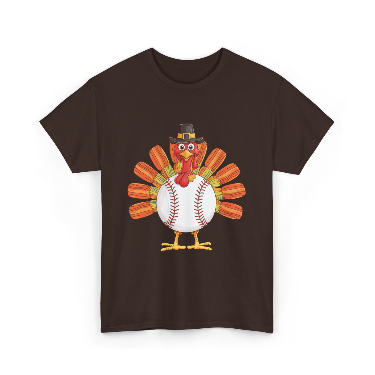 Baseball Turkey Thanksgiving Turkey T-Shirt - Dark Chocolate