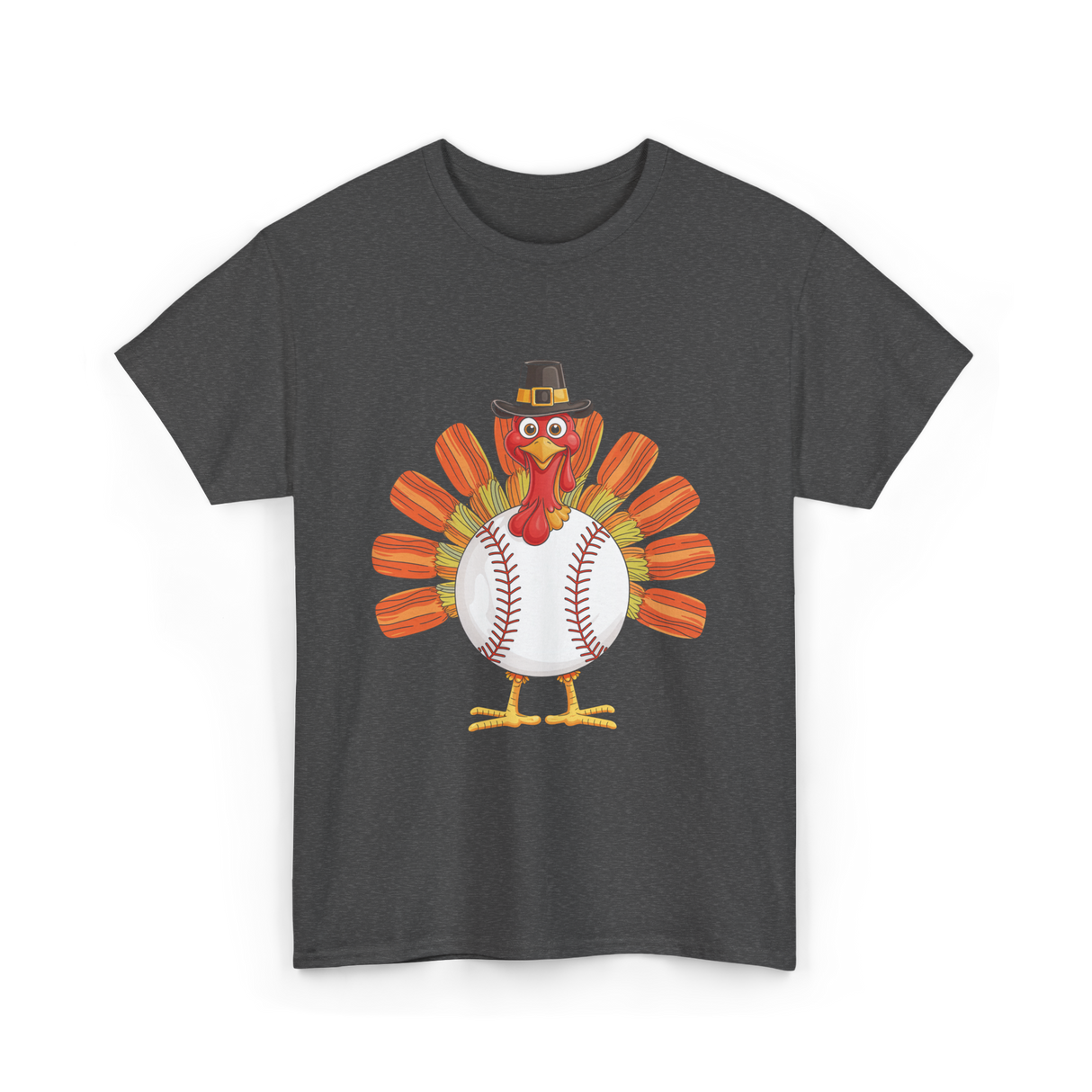 Baseball Turkey Thanksgiving Turkey T-Shirt - Dark Heather