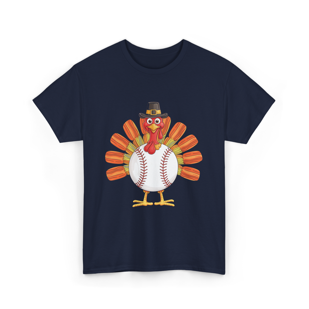 Baseball Turkey Thanksgiving Turkey T-Shirt - Navy