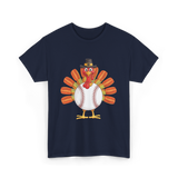 Baseball Turkey Thanksgiving Turkey T-Shirt - Navy