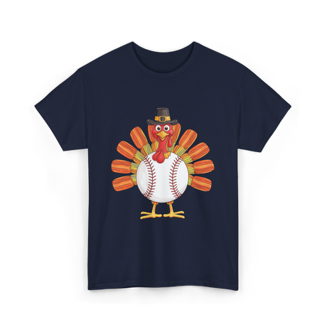 Baseball Turkey Thanksgiving Turkey T-Shirt - Navy