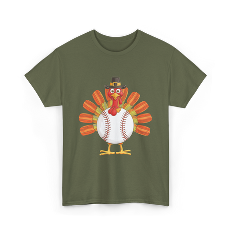 Baseball Turkey Thanksgiving Turkey T-Shirt - Military Green