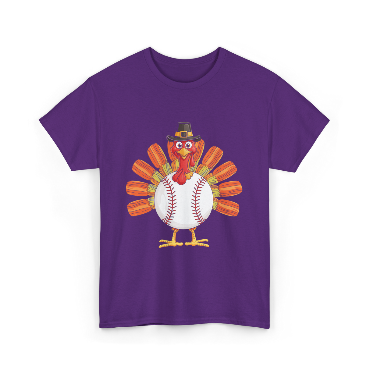 Baseball Turkey Thanksgiving Turkey T-Shirt - Purple