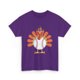 Baseball Turkey Thanksgiving Turkey T-Shirt - Purple