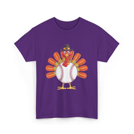 Baseball Turkey Thanksgiving Turkey T-Shirt - Purple