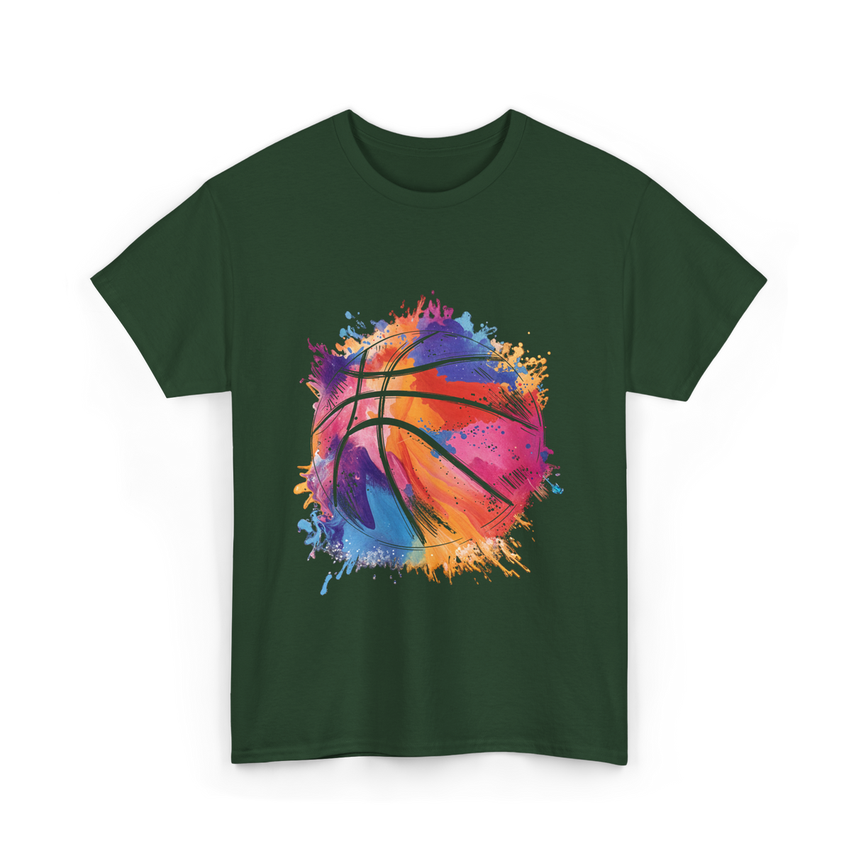 Basketball Art Youth Players Sport T-Shirt - Forest Green