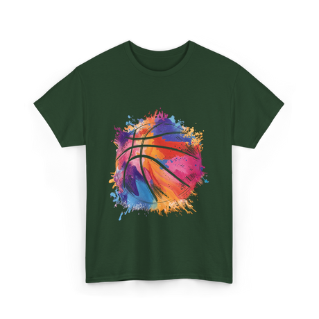 Basketball Art Youth Players Sport T-Shirt - Forest Green