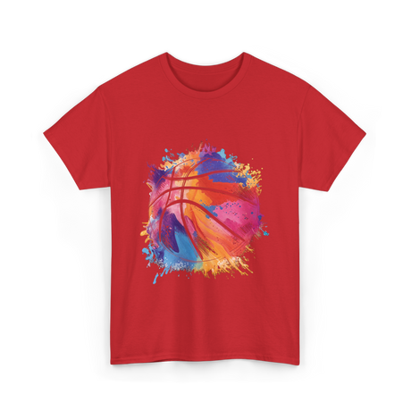 Basketball Art Youth Players Sport T-Shirt - Red