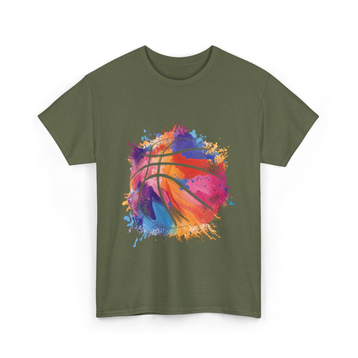 Basketball Art Youth Players Sport T-Shirt - Military Green