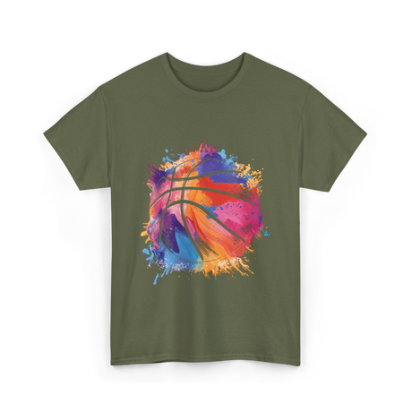 Basketball Art Youth Players Sport T-Shirt - Military Green