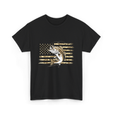 Bass Fishing USA Flag Fish T-Shirt - Black