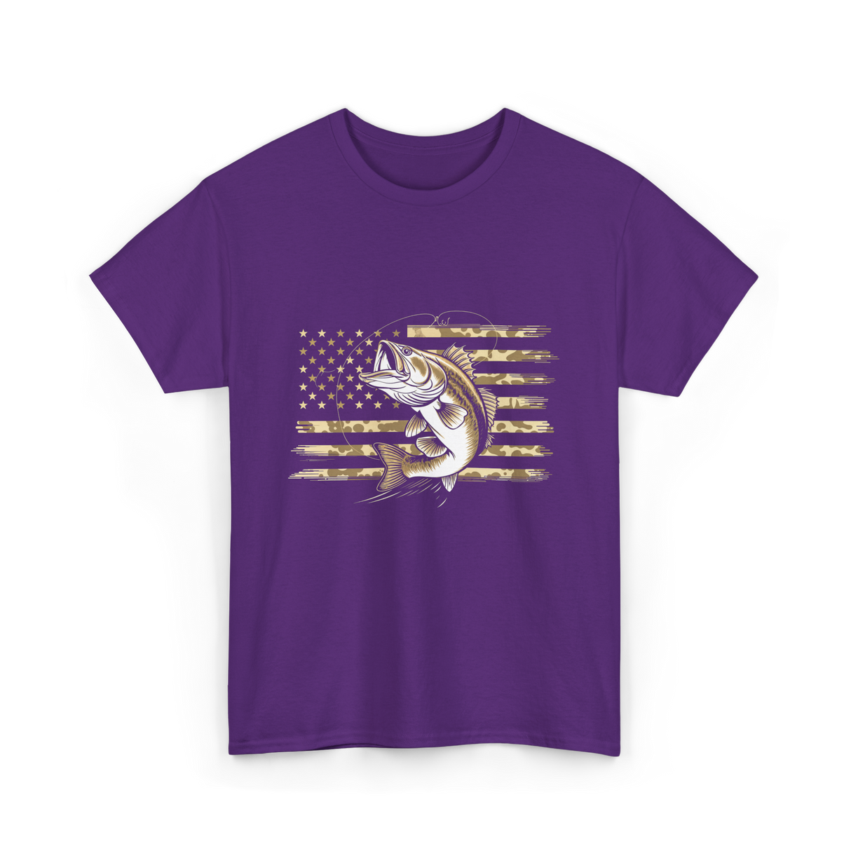 Bass Fishing USA Flag Fish T-Shirt - Purple