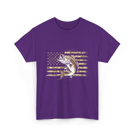 Bass Fishing USA Flag Fish T-Shirt - Purple