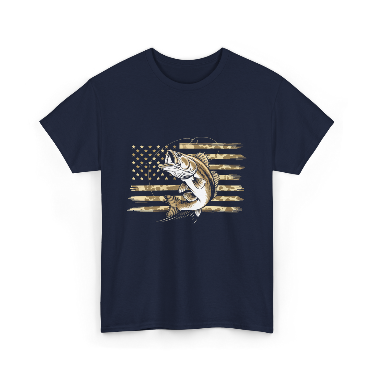 Bass Fishing USA Flag Fish T-Shirt - Navy