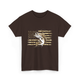 Bass Fishing USA Flag Fish T-Shirt - Dark Chocolate