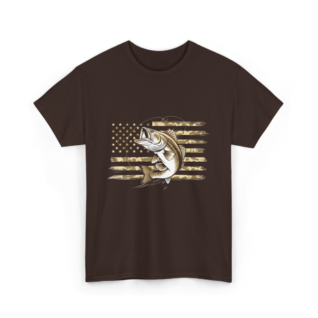 Bass Fishing USA Flag Fish T-Shirt - Dark Chocolate