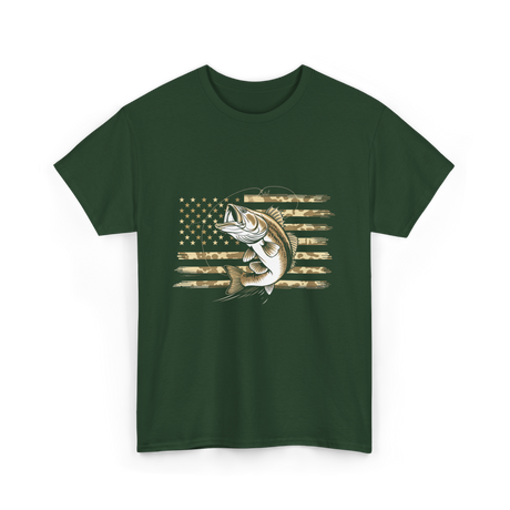 Bass Fishing USA Flag Fish T-Shirt - Forest Green