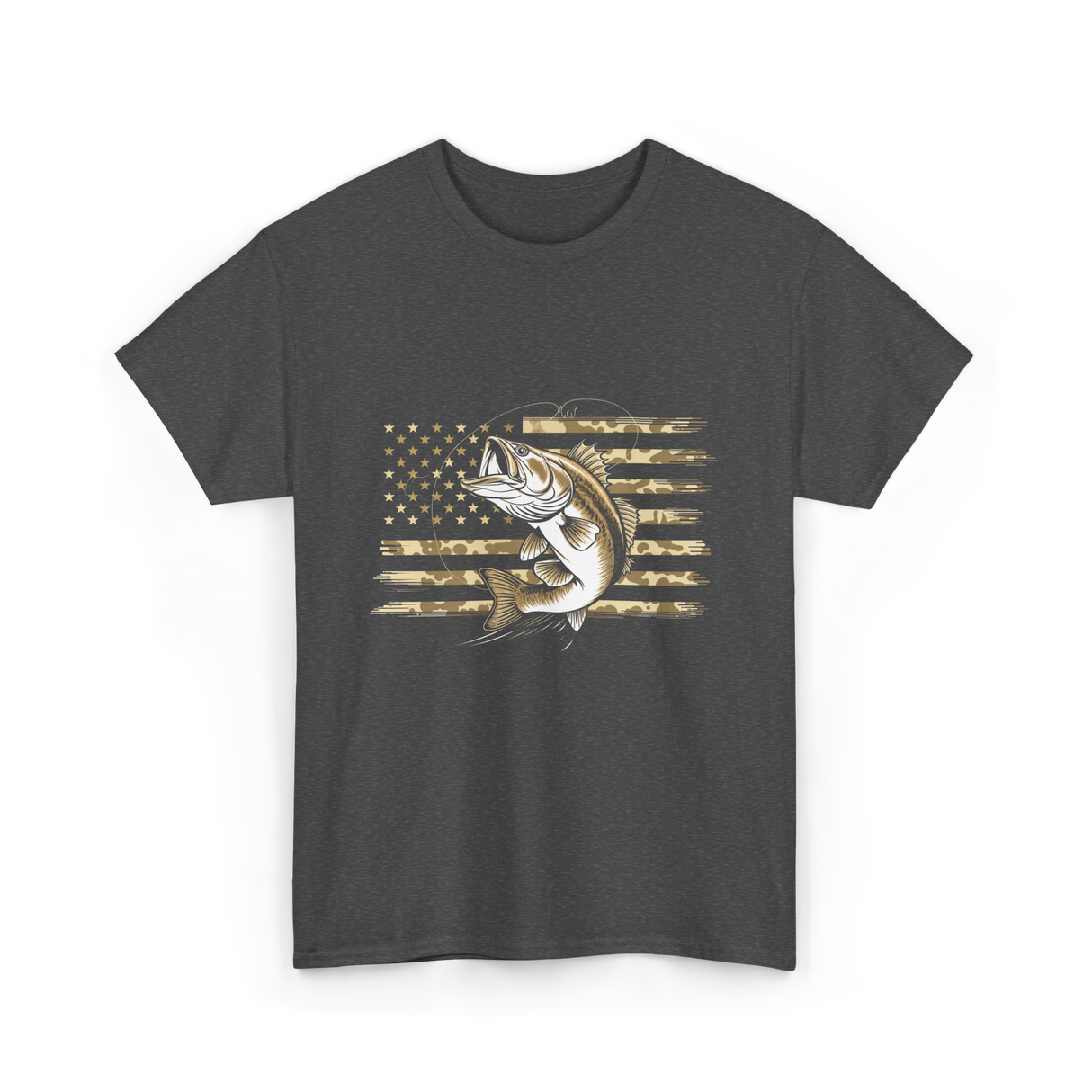 Bass Fishing USA Flag Fish T-Shirt - Dark Heather